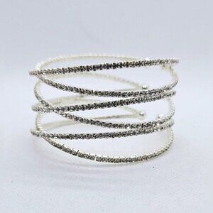 Silver Tone Stretch Rhinestone Cuff Bracelet Sparkle Statement Jewelry